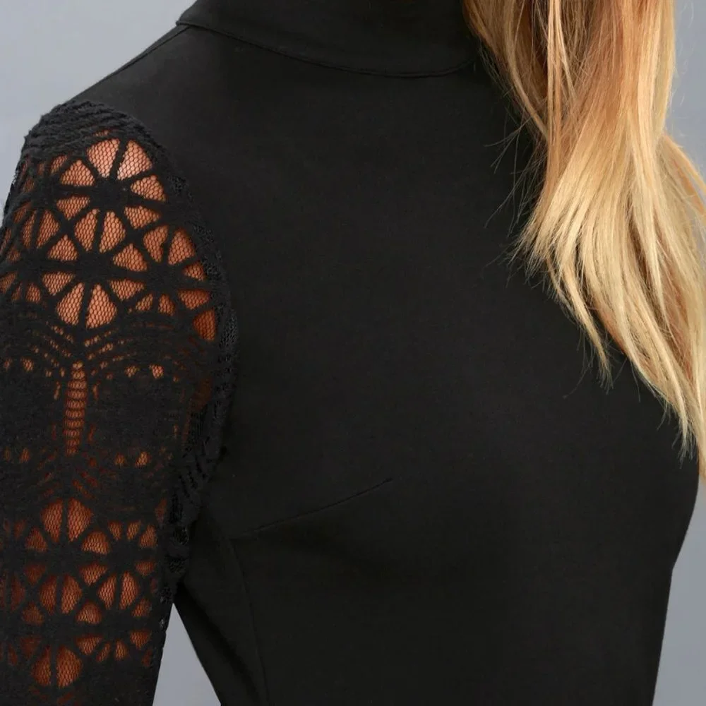 Lulu's Black Lace Long Sleeve Bodycon Dress, Size Small - Picture 4 of 7